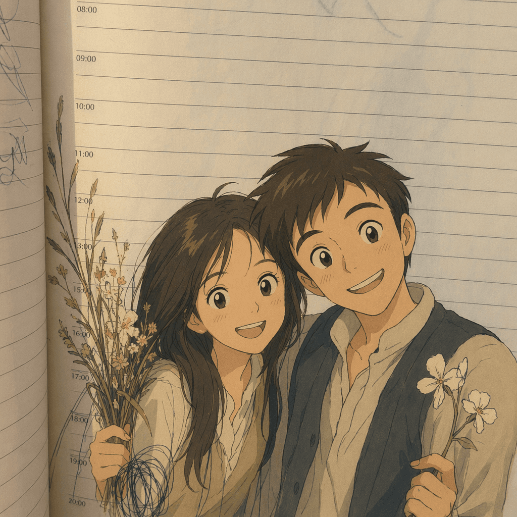Персонажи, в стиле Гибли, с очертаниями из референса