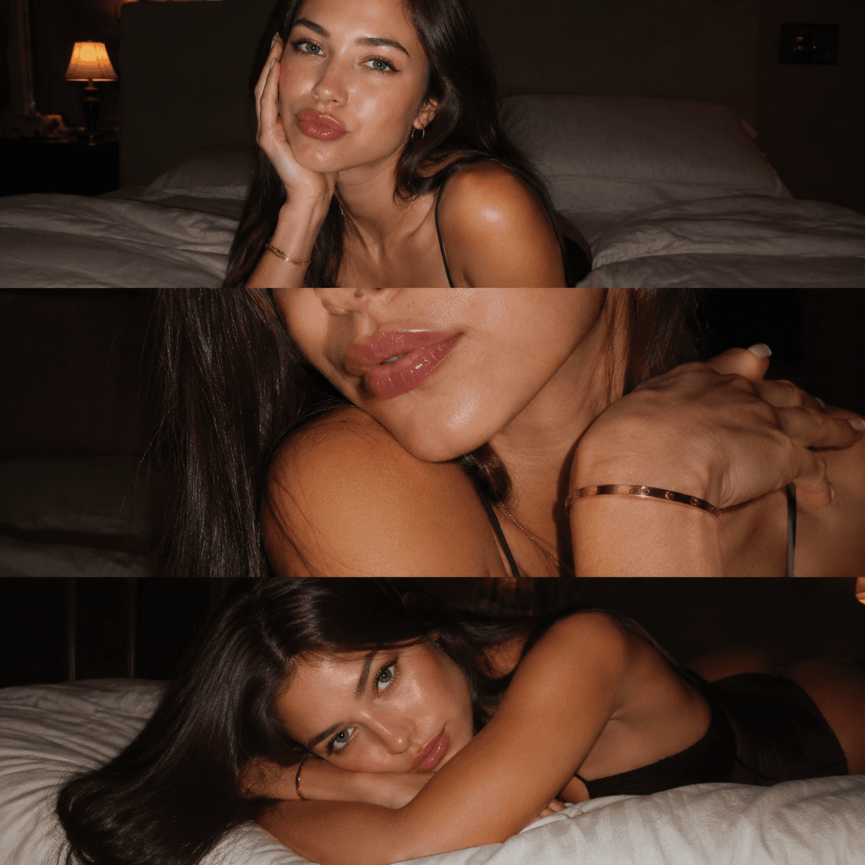 A VERTICAL COLLAGE OF THREE CINEMATIC STILLS SIMULATING A FILM CAMERA WITH FLASH