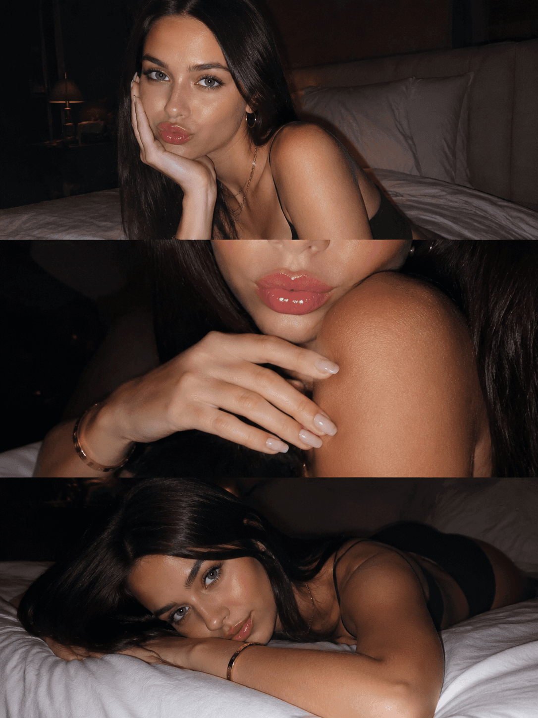 A VERTICAL COLLAGE OF THREE CINEMATIC STILLS SIMULATING A FILM CAMERA WITH FLASH
